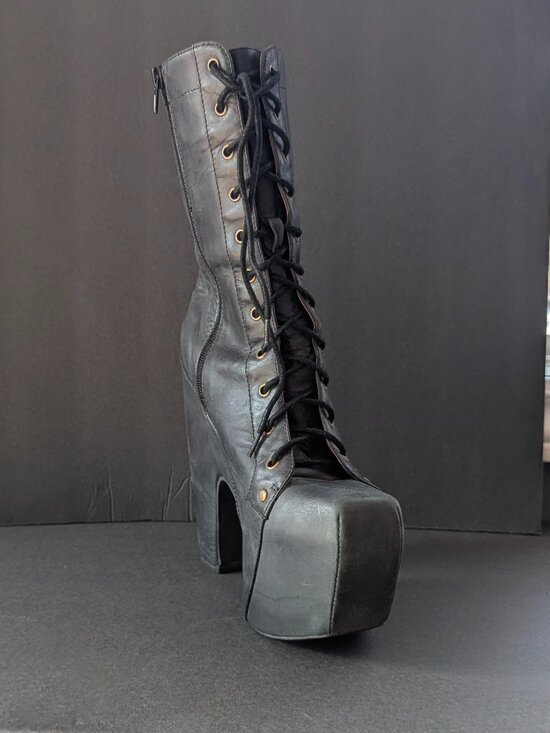 Black leather platform lace-up boots - Jeffrey Campbell size 9 - Picture 1 of 14